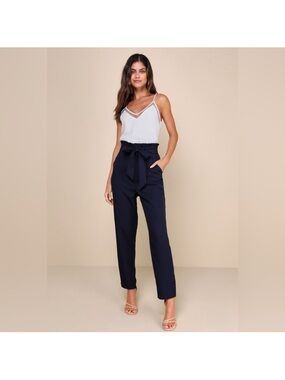 Lulu's Blue Paperbag Tie-Waist Trousers
